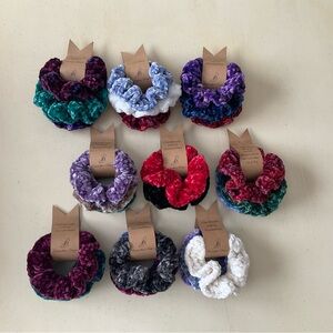 Set/3 Hand Crocheted Velvet Hair Scrunchies